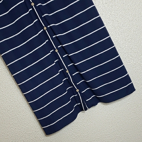 Talbots Navy Blue White Striped Sleeveless Maxi Dress V-neck Button Down Sz XLp - Picture 10 of 14